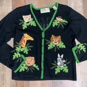 DESIGN OPTIONS Cardigan Sweater Jungle Safari Zoo Animals Embroidered Applique